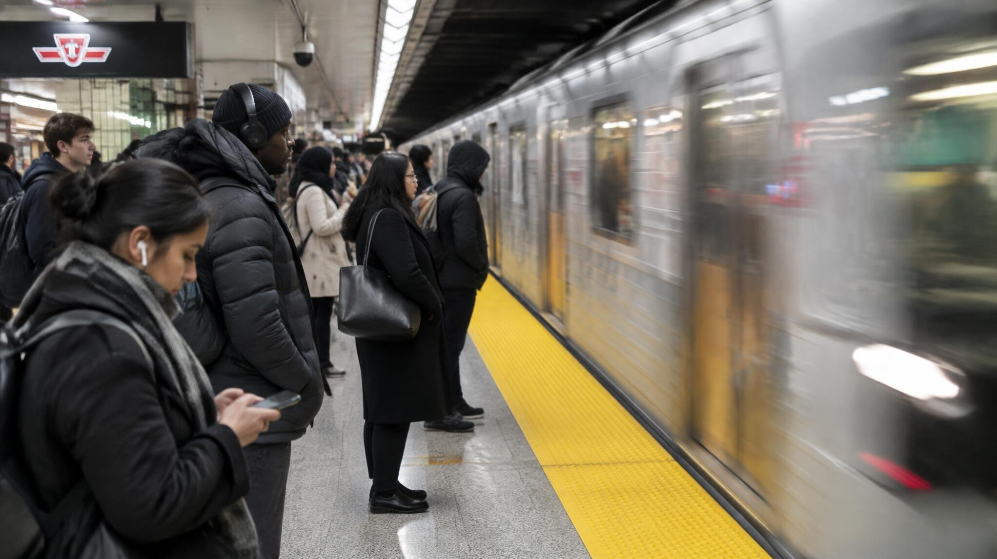 Commuters waiting on a Toronto subway platform